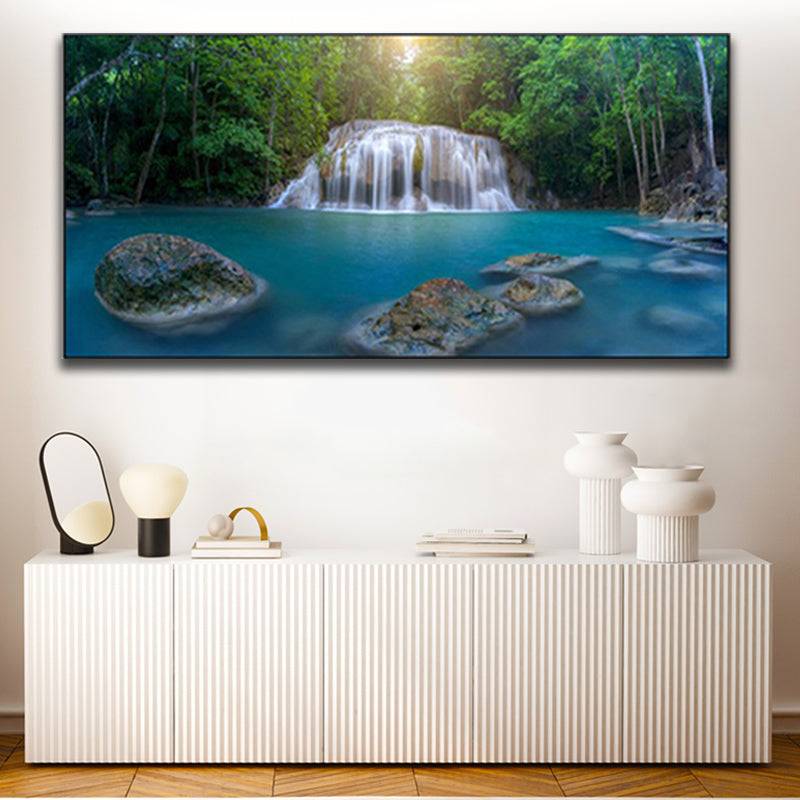 Sunlit Cascades - Forest's Tranquil lPlunge Pool Canvas Art