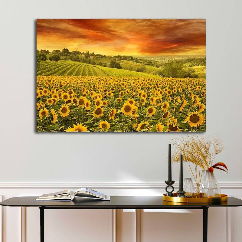 Sunset Glow in Sunflower Meadows Canvas Art