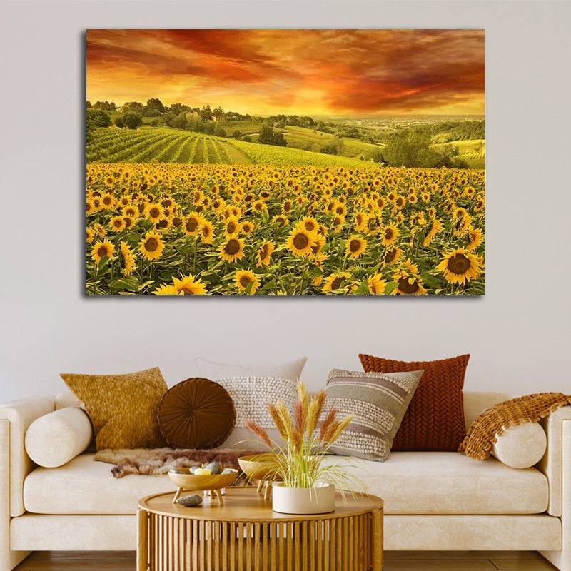 Sunset Glow in Sunflower Meadows Canvas Art