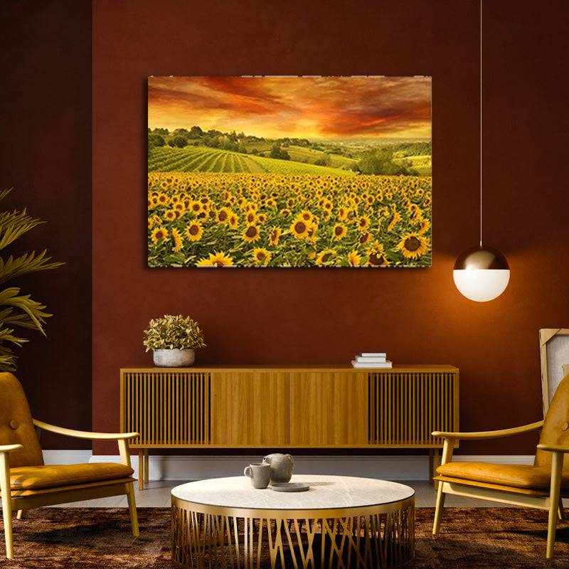 Sunset Glow in Sunflower Meadows Canvas Art