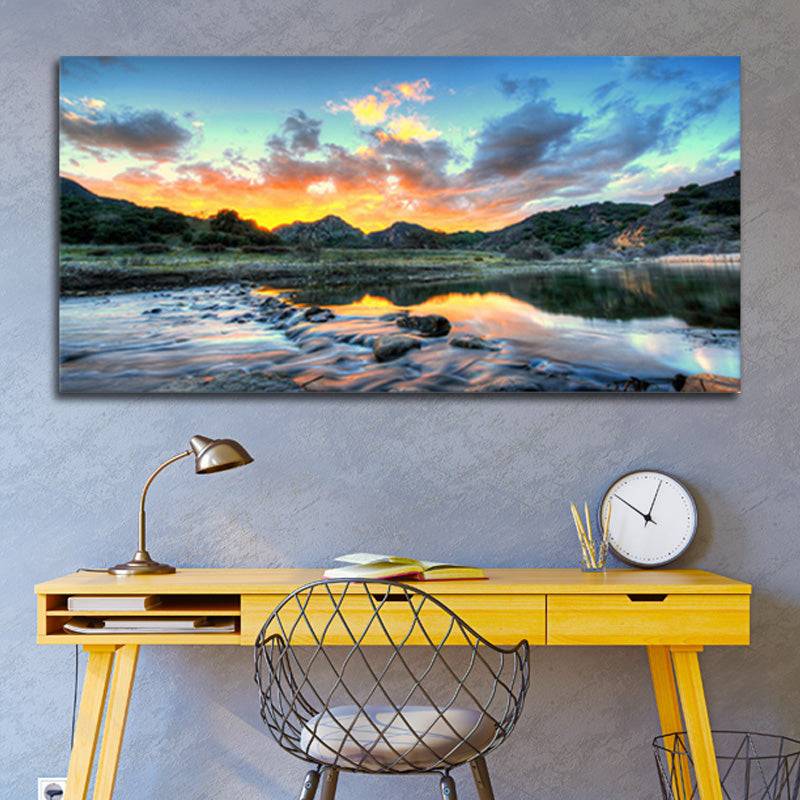 Sunset Serenade - Majestic Mountains and Lake Canvas Art