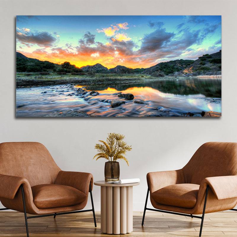 Sunset Serenade - Majestic Mountains and Lake Canvas Art