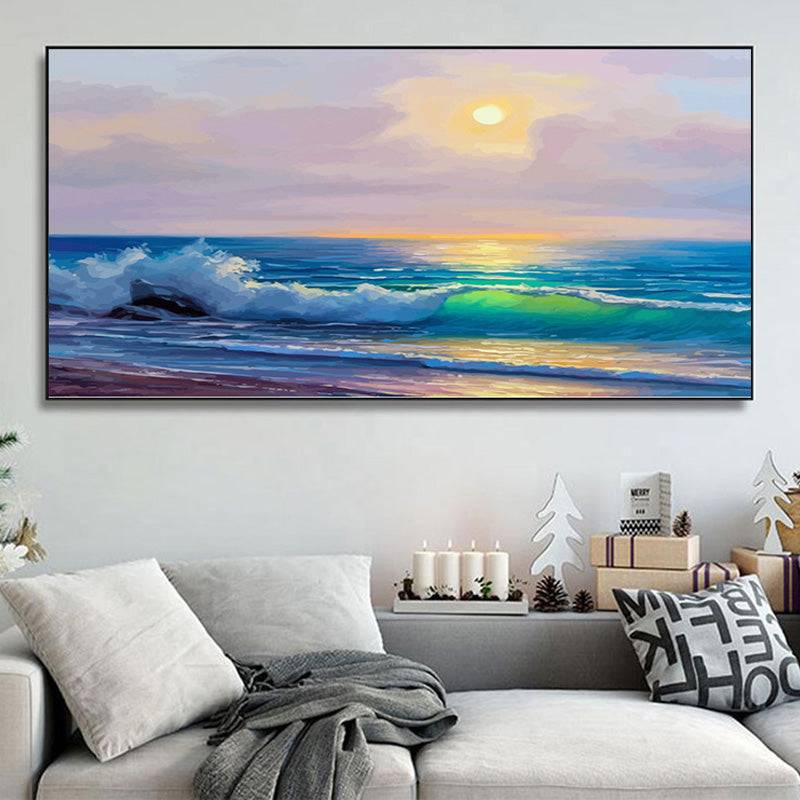 Waves on Seashore with Horizon's Embrace Canvas Art