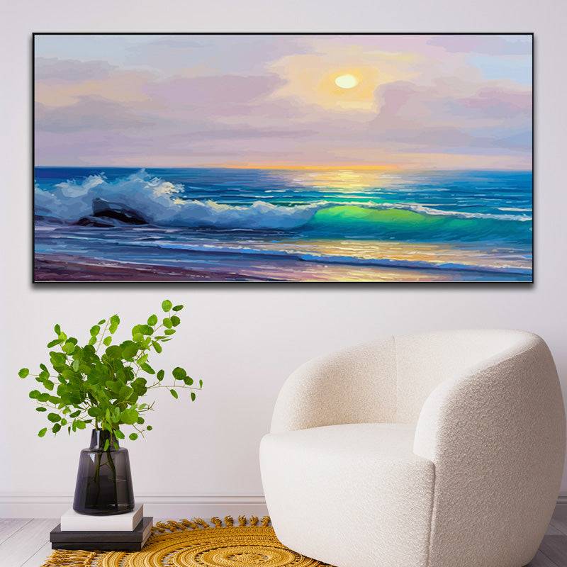 Waves on Seashore with Horizon's Embrace Canvas Art