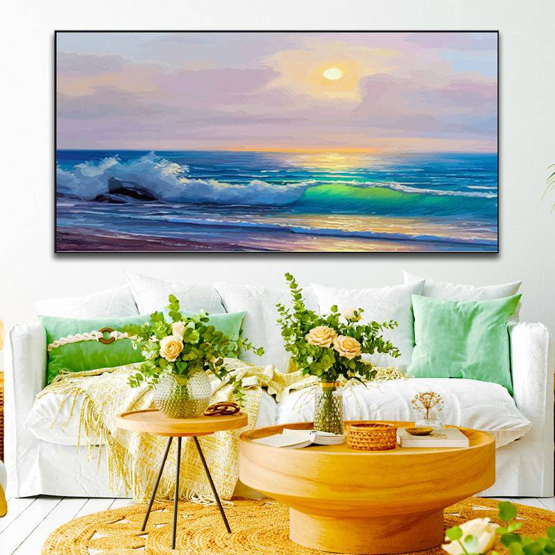 Waves on Seashore with Horizon's Embrace Canvas Art