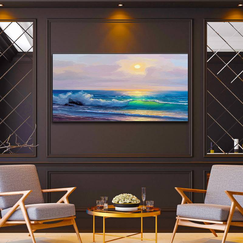 Waves on Seashore with Horizon's Embrace Canvas Art