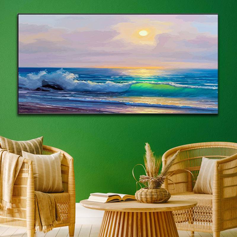 Waves on Seashore with Horizon's Embrace Canvas Art