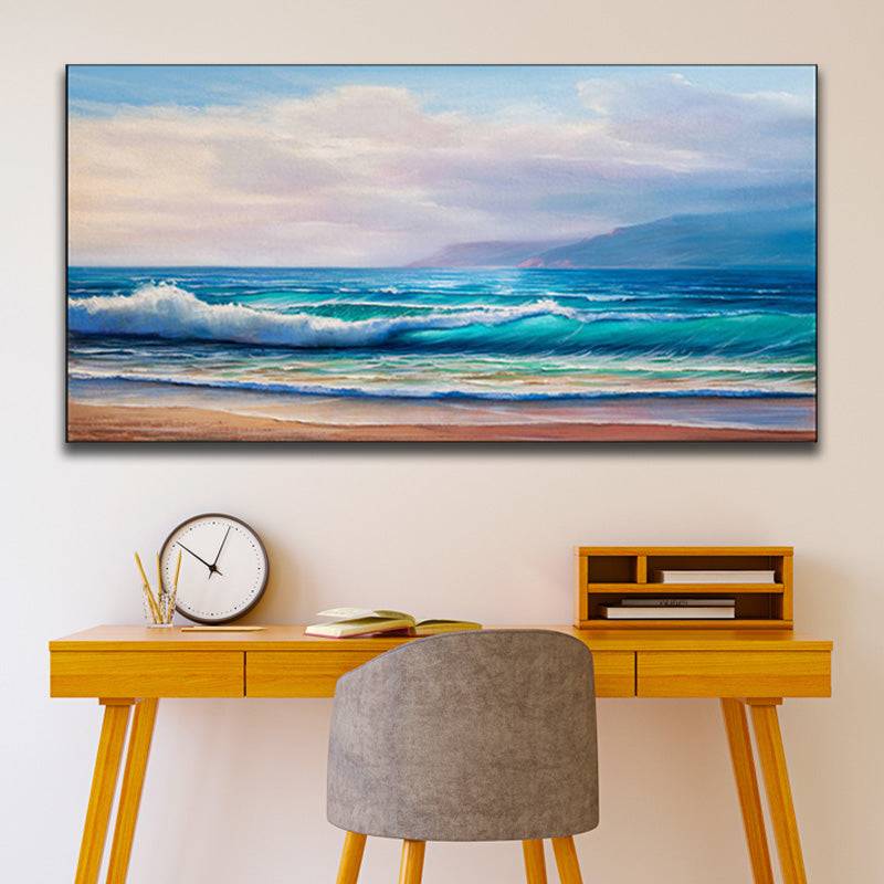 Waves on Seashore with Mountain Silhouette Canvas Art