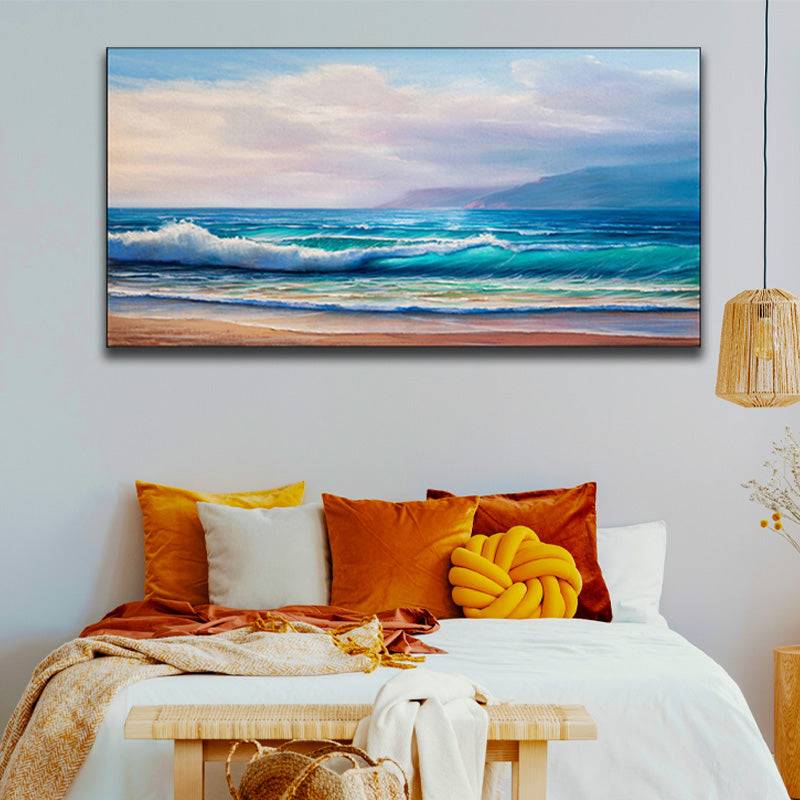 Waves on Seashore with Mountain Silhouette Canvas Art