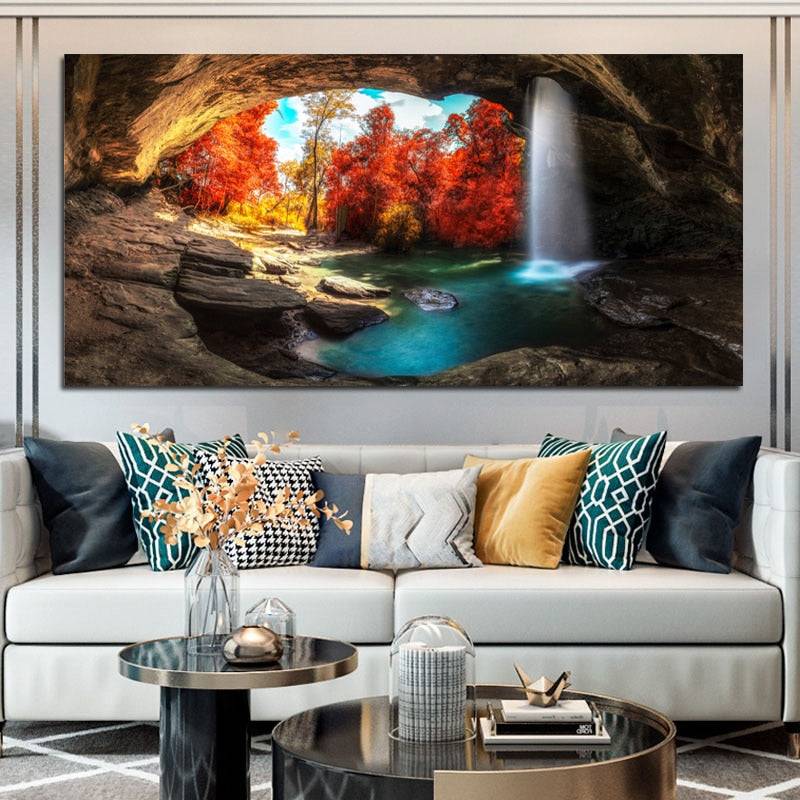 Enchanting Cave Cascade Canvas Art