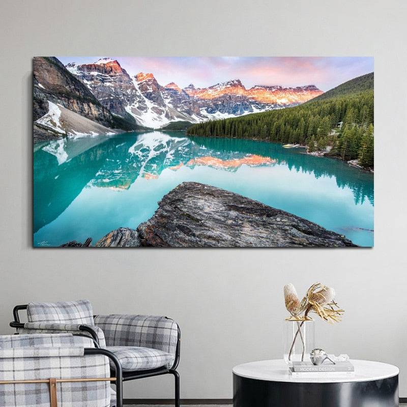 Golden Peaks Reflection Canvas Art