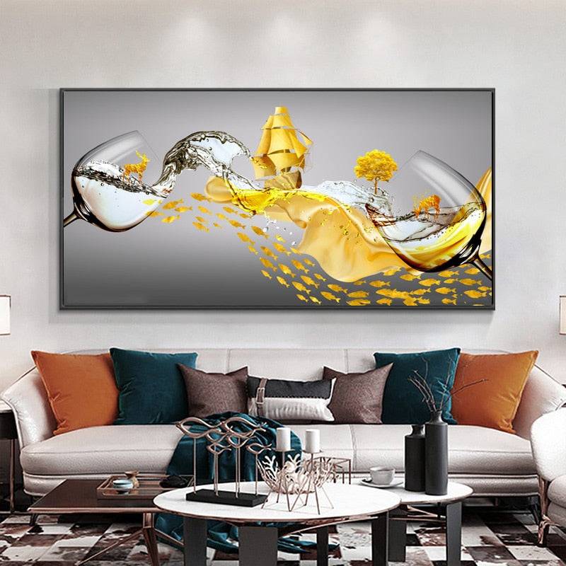 Gilded Wine Symphony Canvas Art