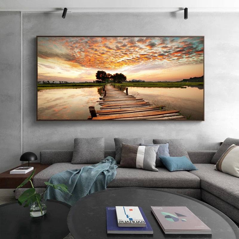 Solitude's Bridge- Golden Horizon Canvas Art