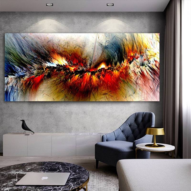 Fiery Gold Nebula Symphony Canvas Art