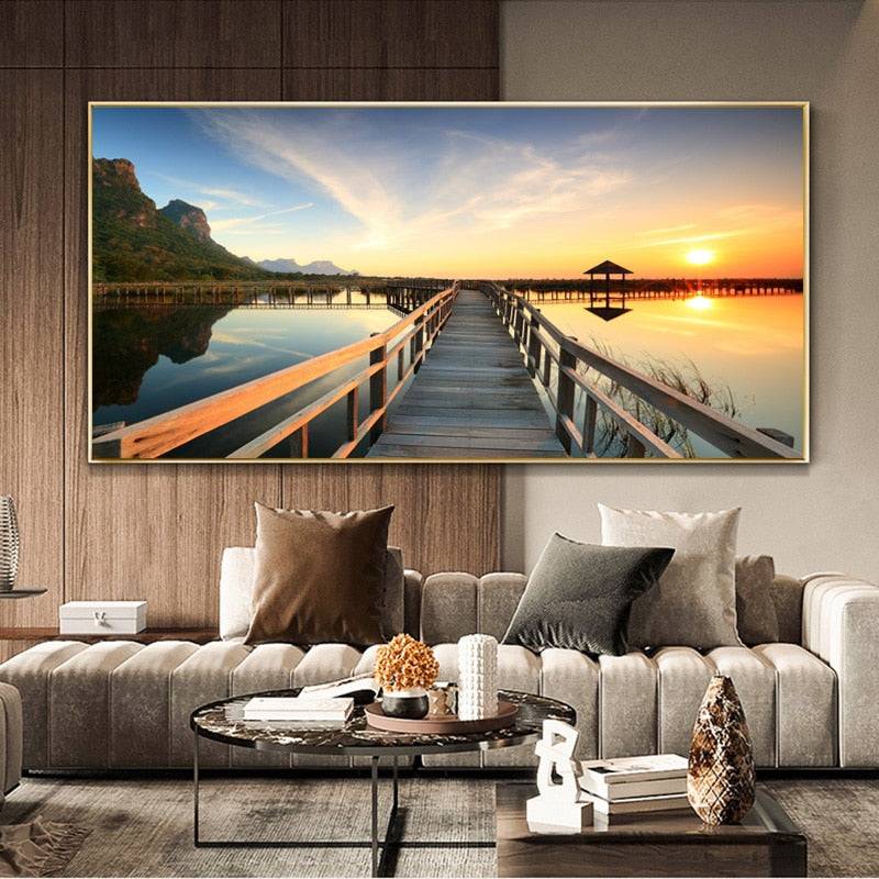 Sunset Serenity Bridge Canvas Art